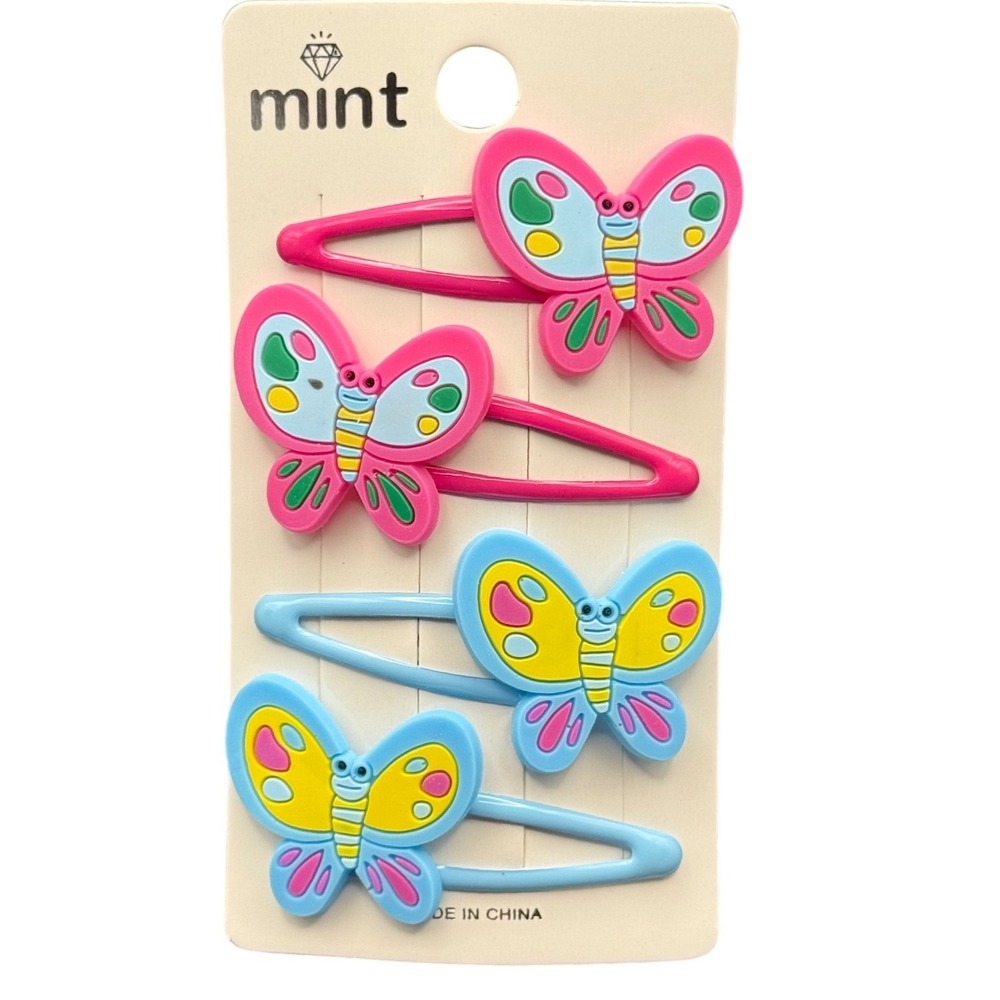 Mint Kids Butterfly Snap Hair Clips 4 Pack Pink Blue Barrette Set New
